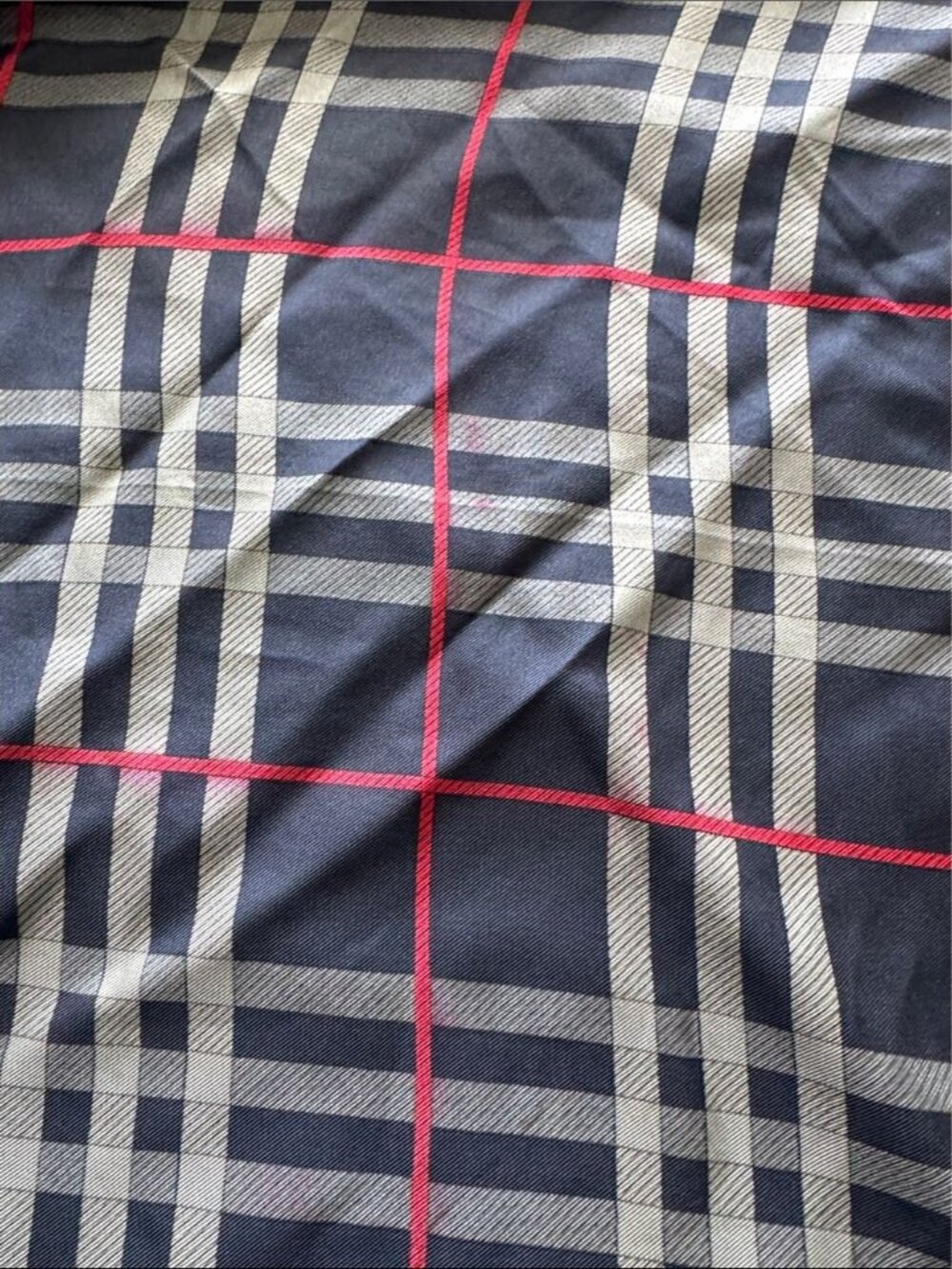 Vintage Burberry Silk Scarf Navy Plaid Nova Check Square Classic Luxury - Picture 13 of 16